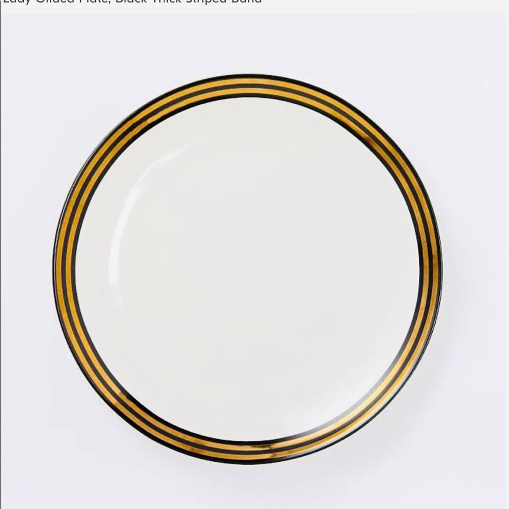 4 ea West Elm Fishes Gilded Dinner Plate, Black